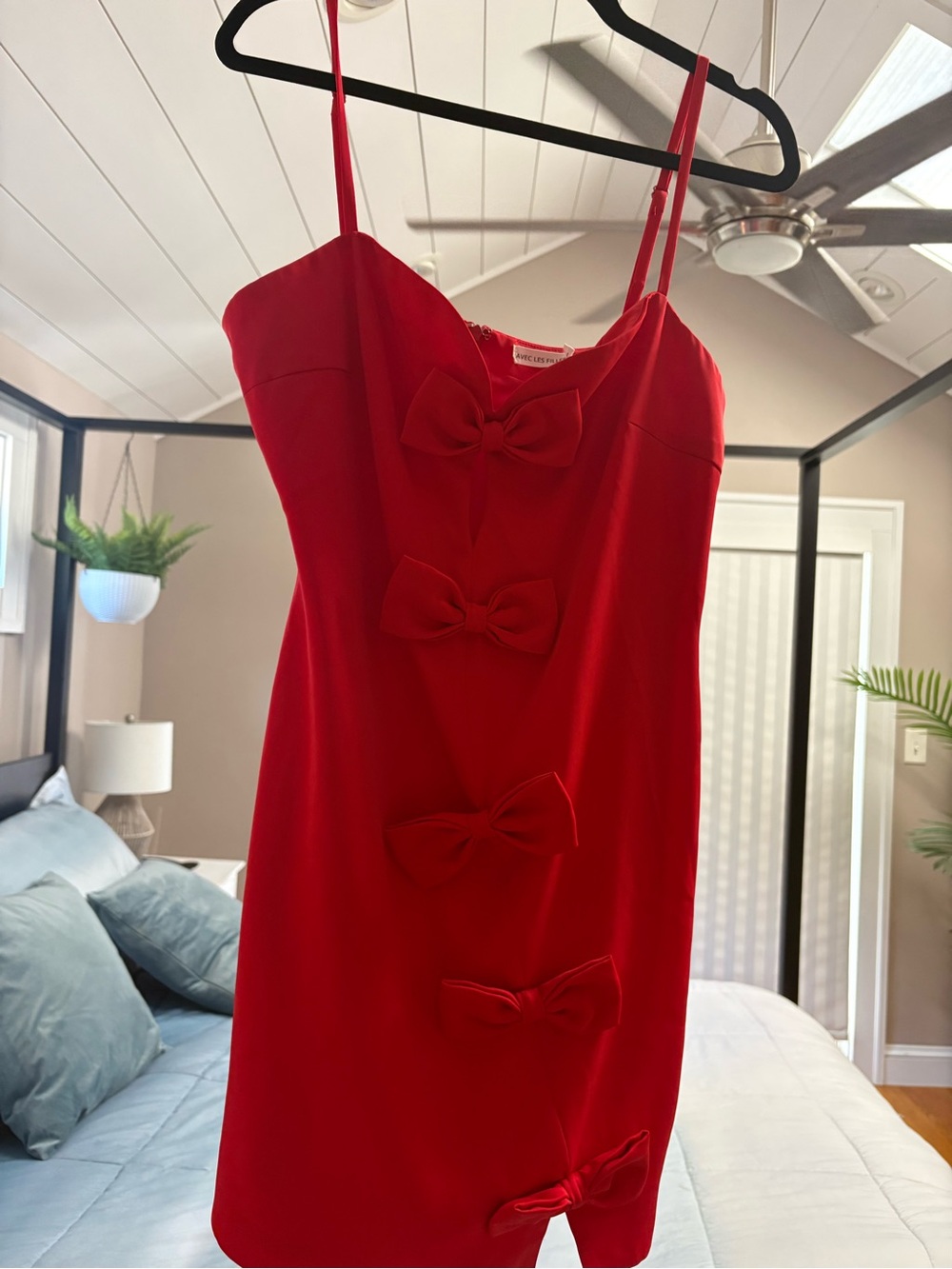 Avec Les Filles Red Bow-Accent Mini Dress